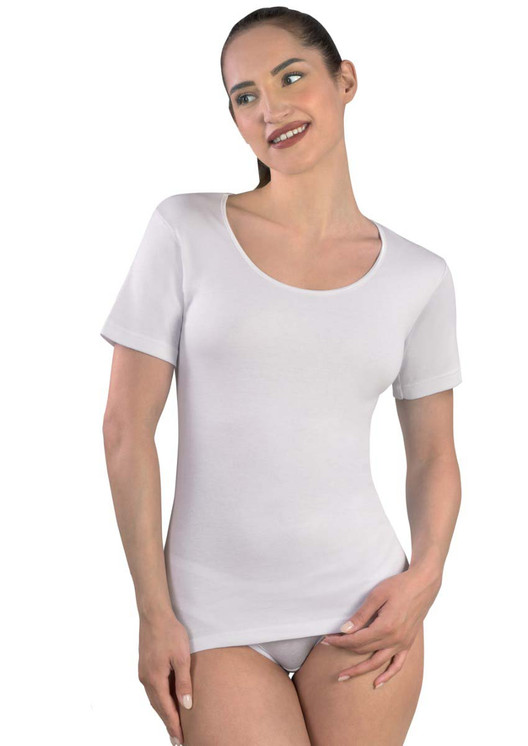 Maglia Donna Mabrat MMDF292 Mezza Manica Girocollo con Bordo in Raso - Made in Italy