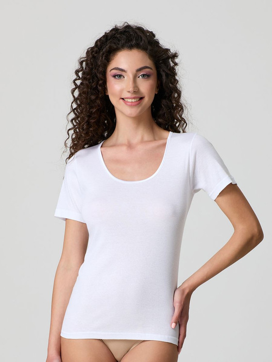 Jadea T-Shirt Donna Mezza Manica  9005 in cotone con profilo in Raso