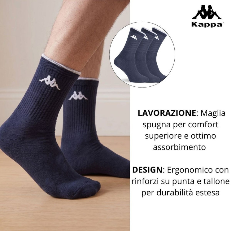 KAPPA (3 Paia) Calzino Corti Uomo Tennis Sportiva in cotone K540