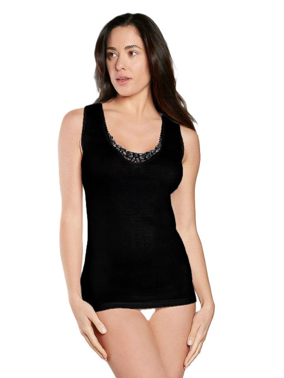 3 Canotte Donna Spalla Larga con Inserti in Pizzo Nottingham VL4311W in Cotone