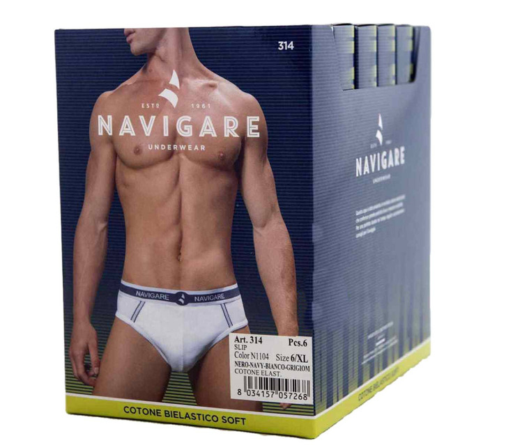6 Pezzi Slip Uomo 314 NAVIGARE in cotone Elasticizzato elastico Esterno e Logo