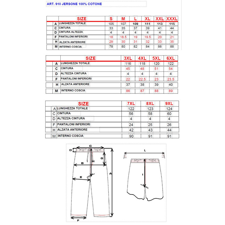 Pantalone Tuta Uomo Lungo in Cotone Leggero 910 Be Board dalla M alla 9XL