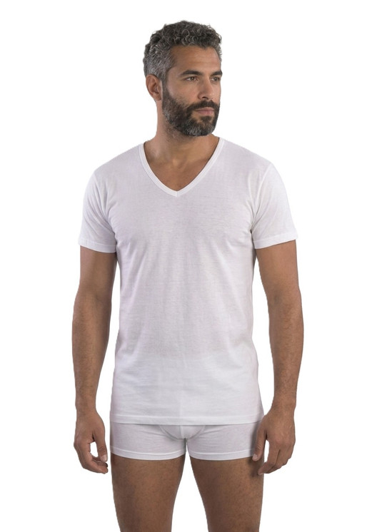Mabrat Maglia Uomo Mezza Manica Scollo a V Profondo in 100% Cotone - Made in Italy