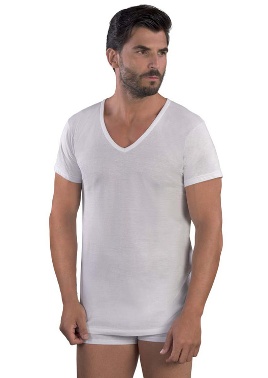 Maglia Uomo Mezza Manica Scollo a V Profondo in 100% Cotone - Made in Italy