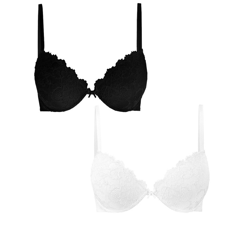 Set 2 Reggiseni Pushup con Ferretto Bianco e Nero in pizzo Cotonella Daniela CD023