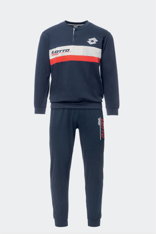 Pigiama Uomo Lungo Lotto Estivo in Cotone Leggero Collo con Bottoncini LP1135