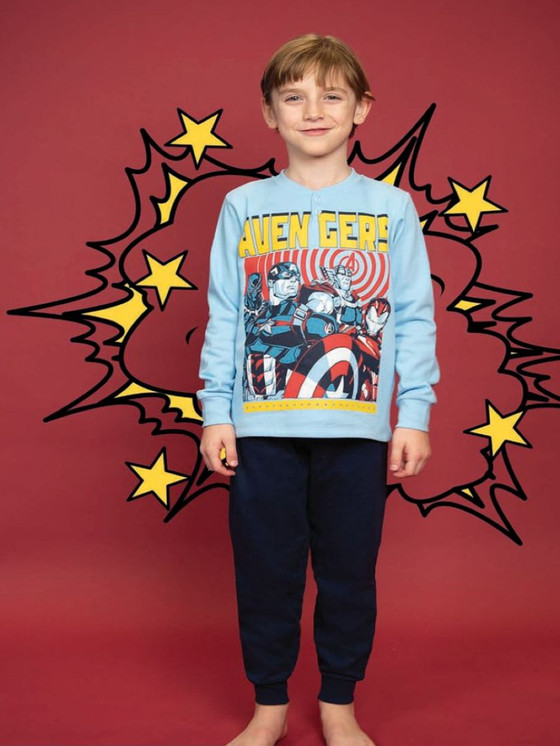 Pigiama bambino serafino lungo in cotone interlock MV40G7404 AVENGER CARTOON