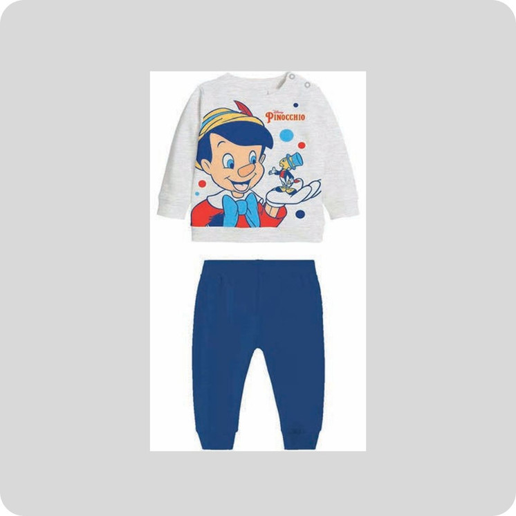 Pigiama Neonato Cotone Estivo Manica Lunga con Personaggio Pinocchio