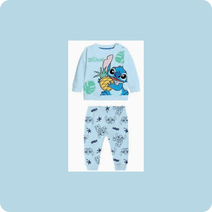 Pigiama Neonato Cotone Estivo Manica Lunga con Personaggio Stitch