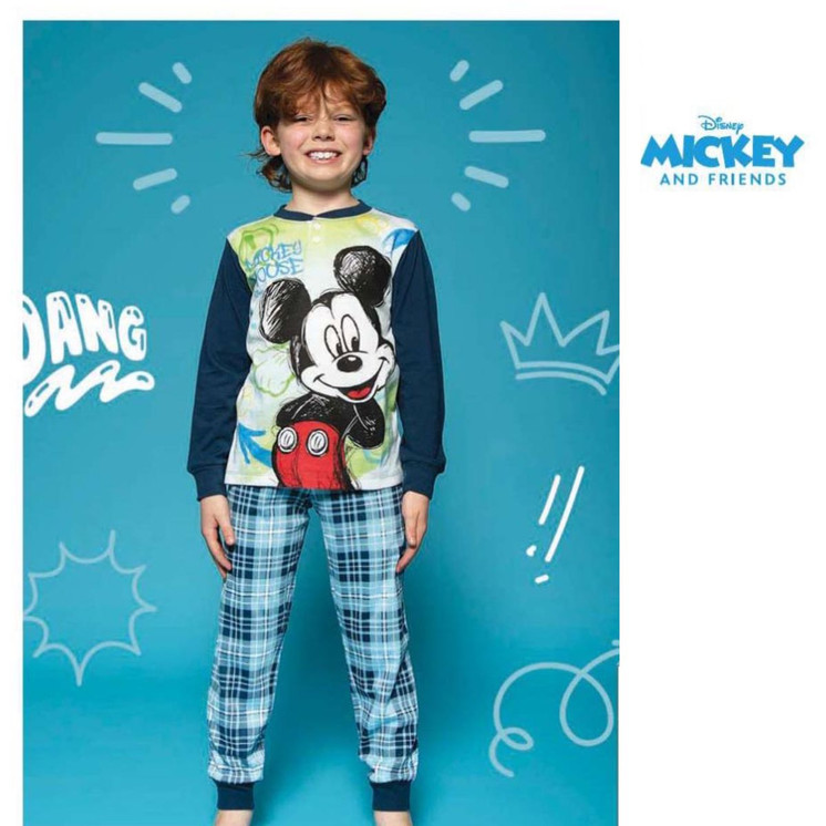 Pigiama Bambino Cotone Estivo Manica Lunga con Personaggio Mickey 5509