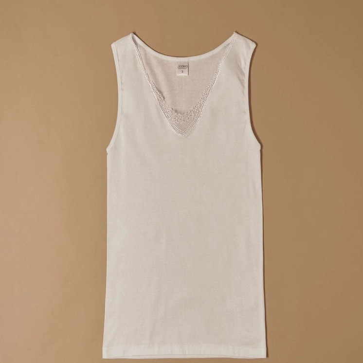 3 Pezzi Canotta Donna spalla Larga Jadea 9001 Inserti in Macramè in Cotone