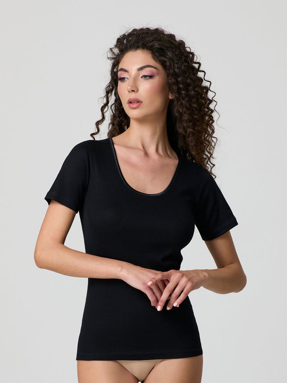 3 Pezzi T-Shirt Donna Mezza Manica Jadea 9005 in cotone con profilo in Raso
