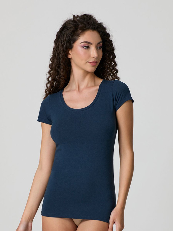 Jadea 4181 Maglia Donna Manica Corta Scollo Lollo in Cotone Elasticizzato