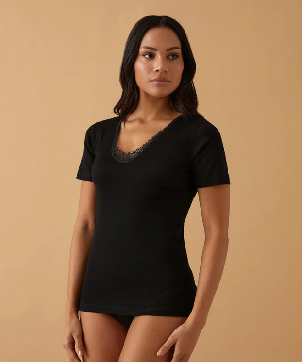 Maglia Donna Mezza Manica Jadea 9202  Inserti in Macramè in Interlock