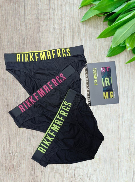 3 Slip uomo in cotone elasticizzato logo fluo BIKKEMBERGS