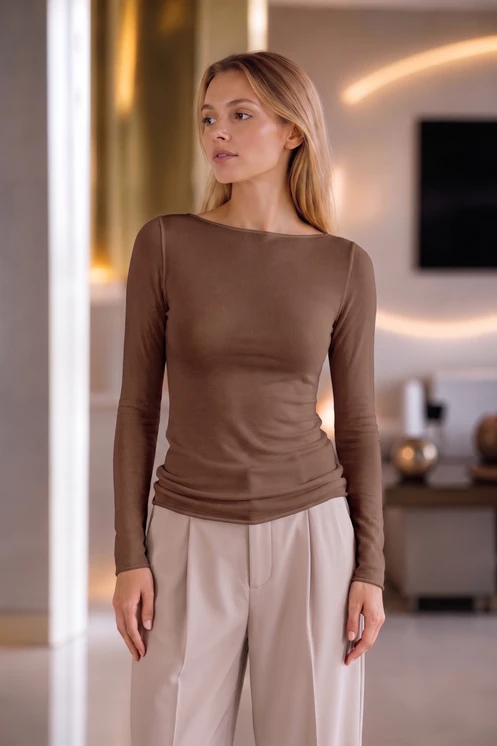 Mysublyme Maglia donna manica lunga in cashmere scollo a barca 6416