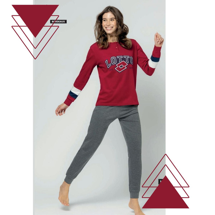 Pigiama donna invernale in cotone interlock manica lunga LP6106 LOTTO