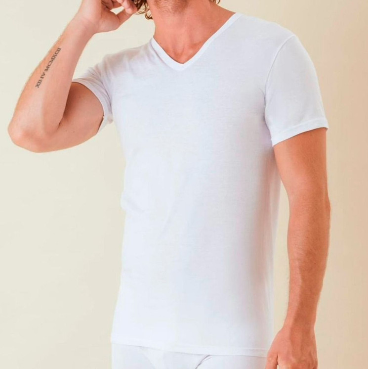 Speedy Linea Maglia uomo scollo a V mezza manica in cotone Made in Italy OP12