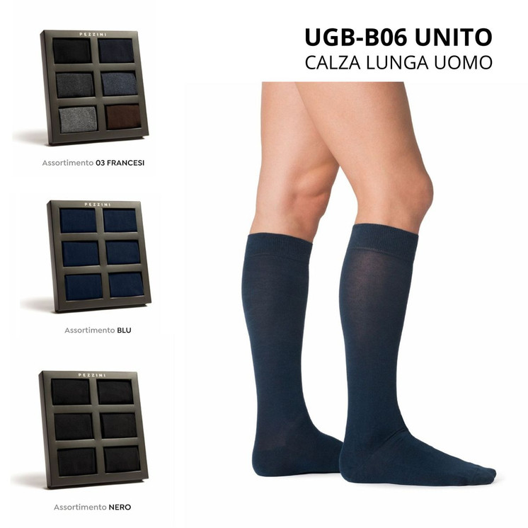 6 Paia Calza uomo lunga in caldo cotone UGB-B06 UNITO PEZZINI