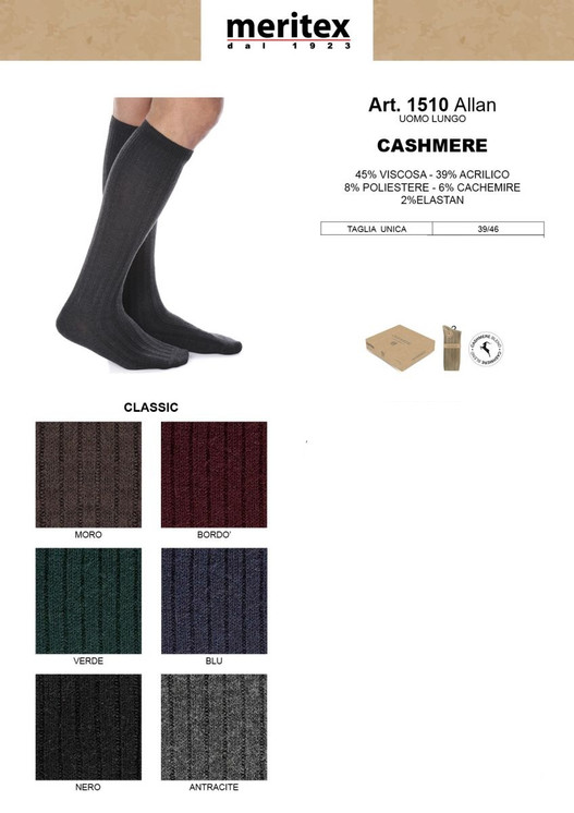 6 paia Calza uomo lunga in cashmere 1510 Meritex