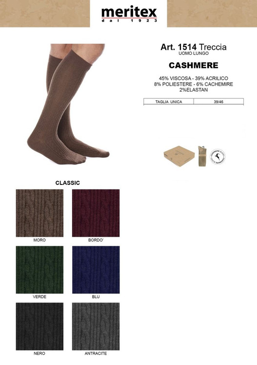 6 paia Calza uomo lunga in cashmere 1514 Meritex