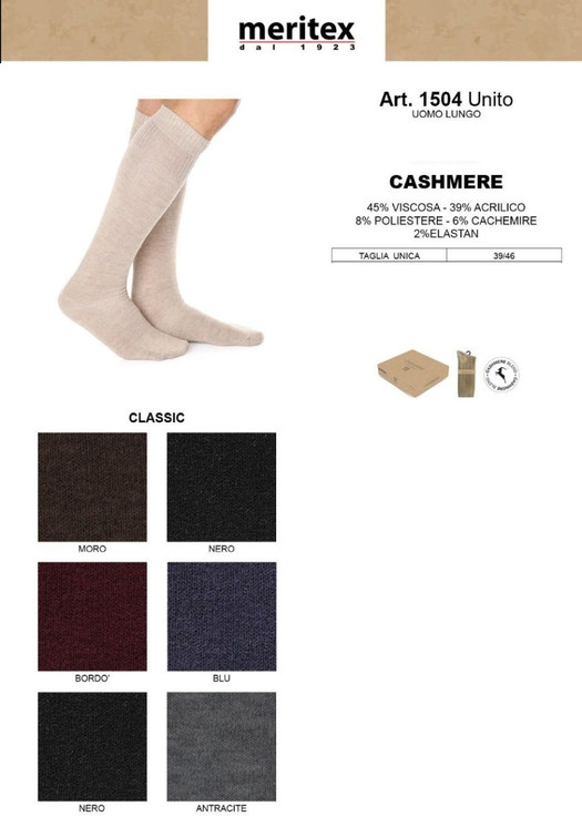 6 paia Calza uomo lunga in cashmere 1504 Meritex
