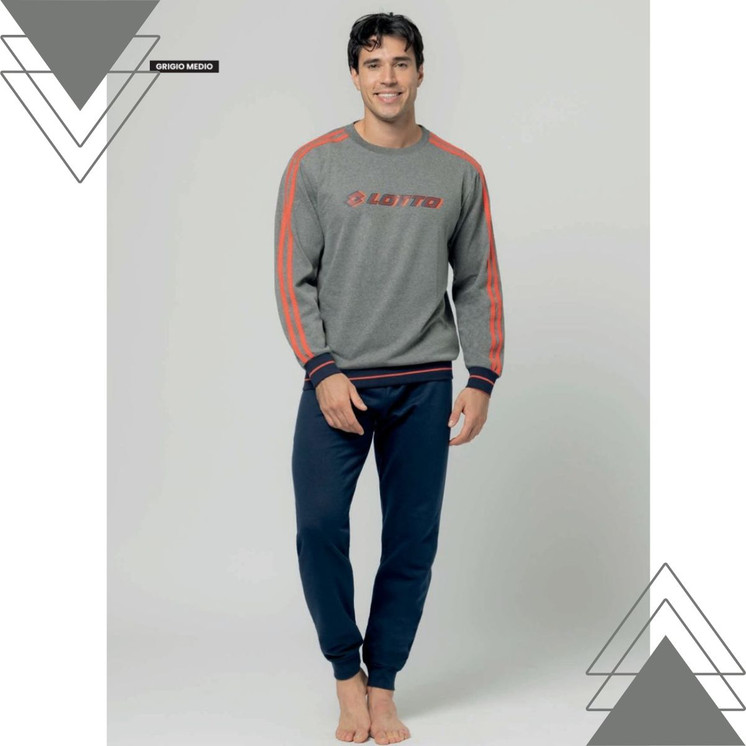 Pigiama uomo lungo invernale in cotone interlock LP2134 LOTTO