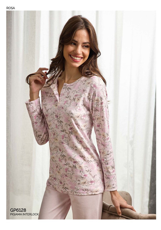Pigiama donna invernale in caldo cotone lungo GP6128 IL GRANCHIO