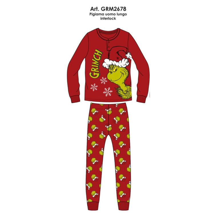 Pigiama uomo natalizio in caldo cotone manica lunga GRM2678 IL GRINCH