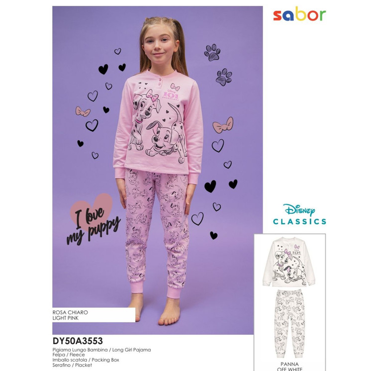 Pigiama bambina in cotone felpato DY50A3553 DALMATA SABOR