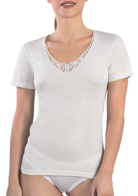 Maglia mezza manica donna in lana e cotone MMDB100 MABRAT