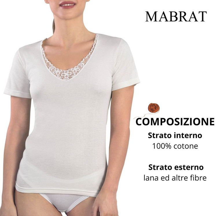 Maglia mezza manica donna in lana e cotone MMDB100 MABRAT