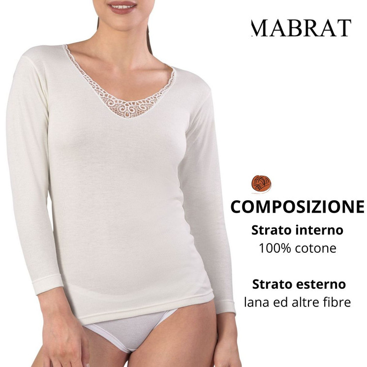 Maglia manica lunga donna in lana e cotone MMDB101 MABRAT
