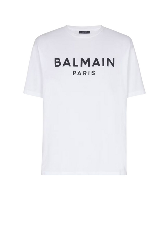 T-shirt Uomo mezza manica in cotone con stampa Balmain DH1EG000