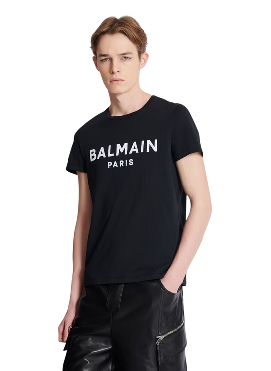 T-shirt Uomo mezza manica in cotone con stampa Balmain DH1EG000