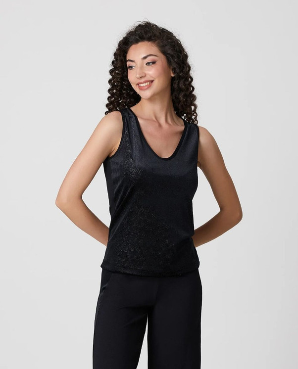 Jadea Canotta scollo a v effetto velluto con glitter 4830