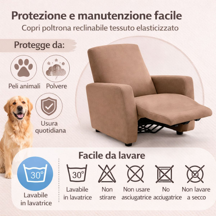 Copripoltrona 1 Posto reclinabile  Tessuto Stretch Elastico Buccia di Mela Mixo - Made in Italy