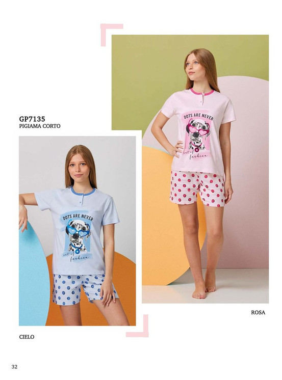 Pigiama corto ragazza in cotone estivo GP7135 IL GRANCHIO