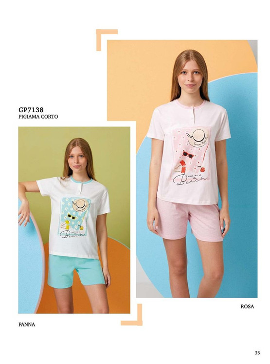 Pigiama corto ragazza in cotone estivo GP7138 IL GRANCHIO