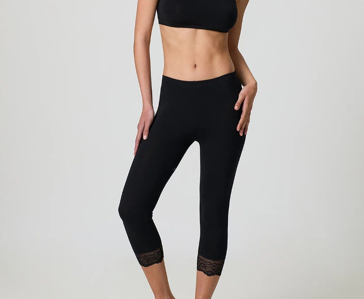 Jadea  Leggings Donna Modello Capri con pizzo in cotone Elasticizzato 4319