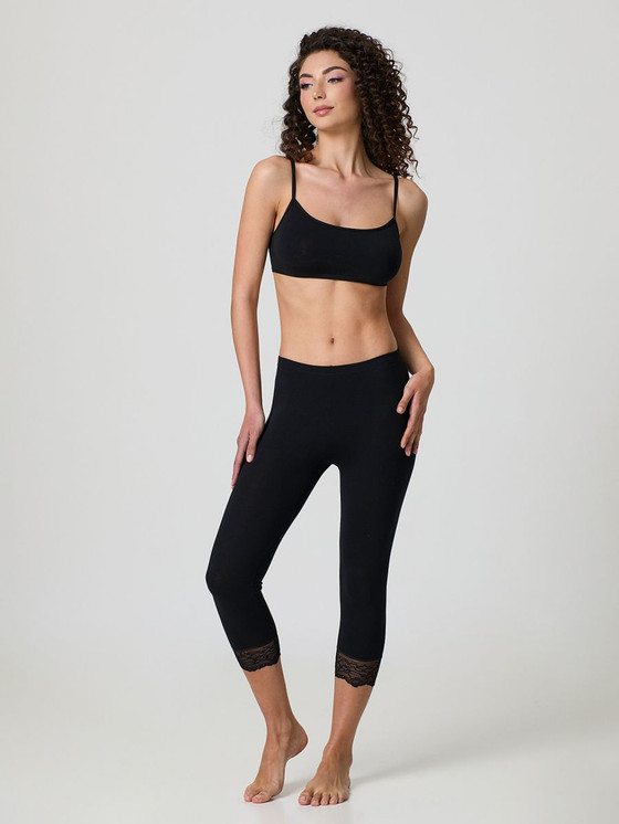 Jadea  Leggings Donna Modello Capri con pizzo in cotone Elasticizzato 4319