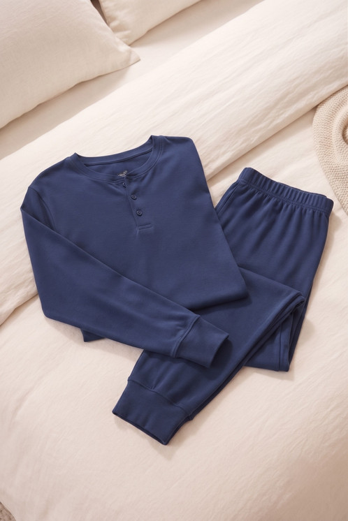 BLUPEPPER Pigiama uomo in cotone interlock lungo collo serafino PMU005CC