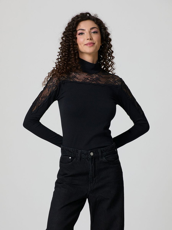 JADEA Lupetto donna a manica lunga in cotone elasticizzato con pizzo 4465