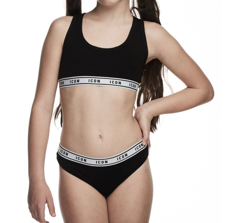 ICON Coordinato ragazza brassiere+slip  cotone elasticizzato con logo  1749