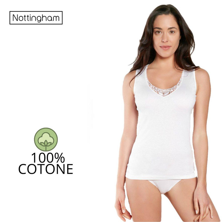 3 Pezzi Canottiera Spalla Larga Nottingham VL3311 con Inserti in Pizzo in Cotone