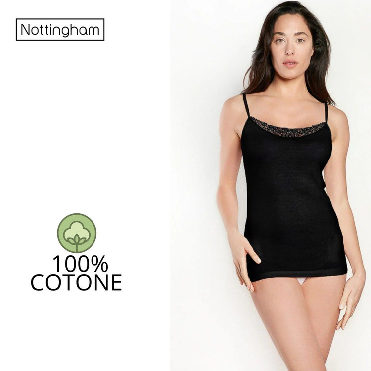 3 Pezzi Canottiera Donna Spalla Stretta Nottingham VS4311W con Inserti in Pizzo