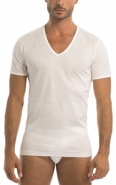 3 Pezzi Maglia Uomo Mezza Manica Scollo a V Garda 036 in Cotone Filo di Scozia