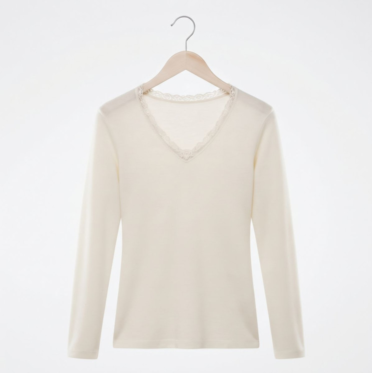 Liabel Maglia Donna Intima Lana e Cotone Manica Lunga con pizzo 05321 1046