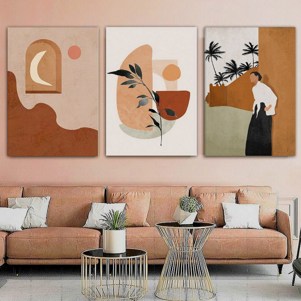 Man Rundown Botanical Figure Abstract Art Modern Heavy Texture Handmade Stretched 3 Piece Framed Wall Art Set affordablecanvaspaintings.com.au