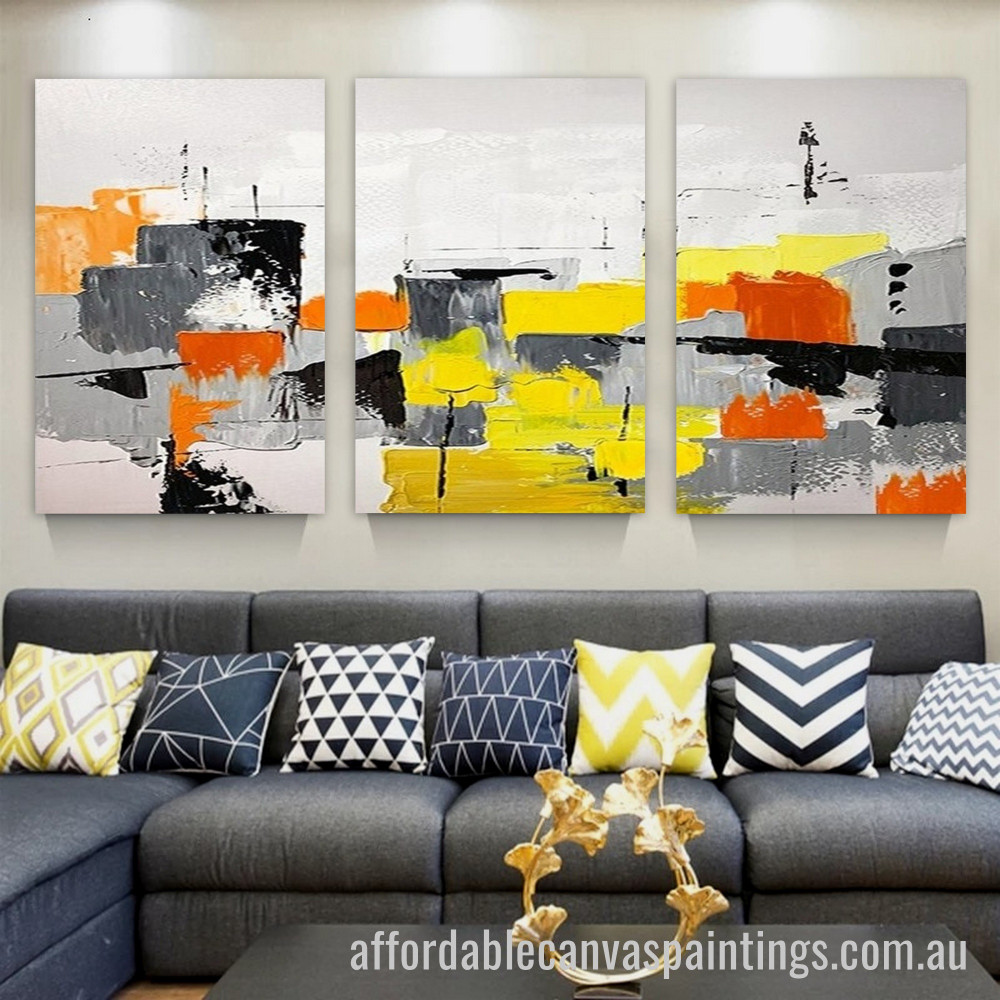 Quaint Spots Abstract Art Modern Heavy Texture Handmade Framed 3 Piece Stretched Paintings For Sale affordablecanvaspaintings.com.au